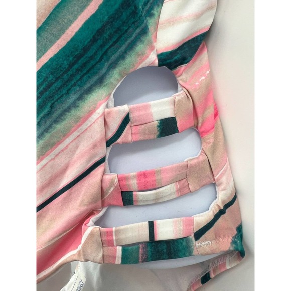 Bikini Lab Women's One Piece Swimsuit Size XXL V-Plunge Striped Thong Strappy - Picture 5 of 10